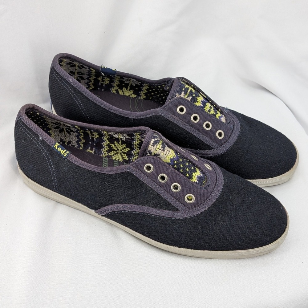 Keds Women's‎ Size 6 Slip-On Sneakers – Navy Blue Fair Isle Print Casual Flats
